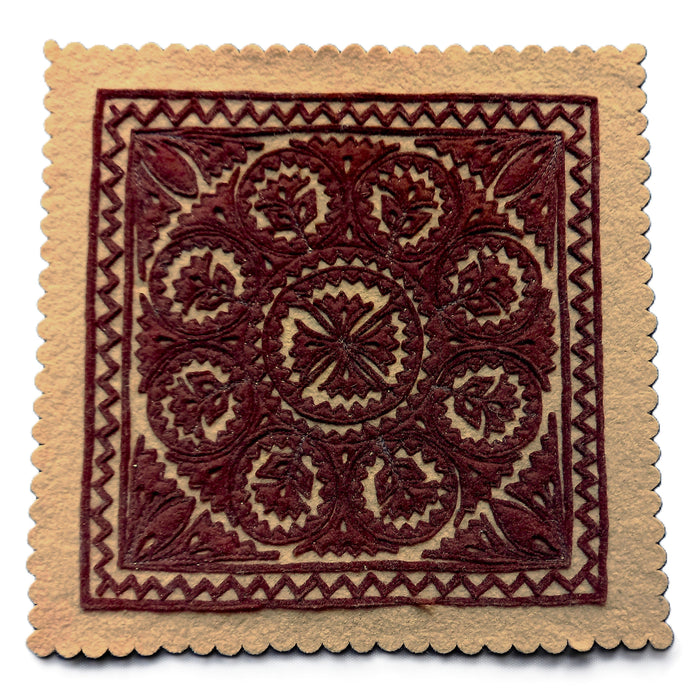 Vintage Hungarian Wool Felt Appliqué Szűr Folk Art Handmade Brown Square 1970-80s