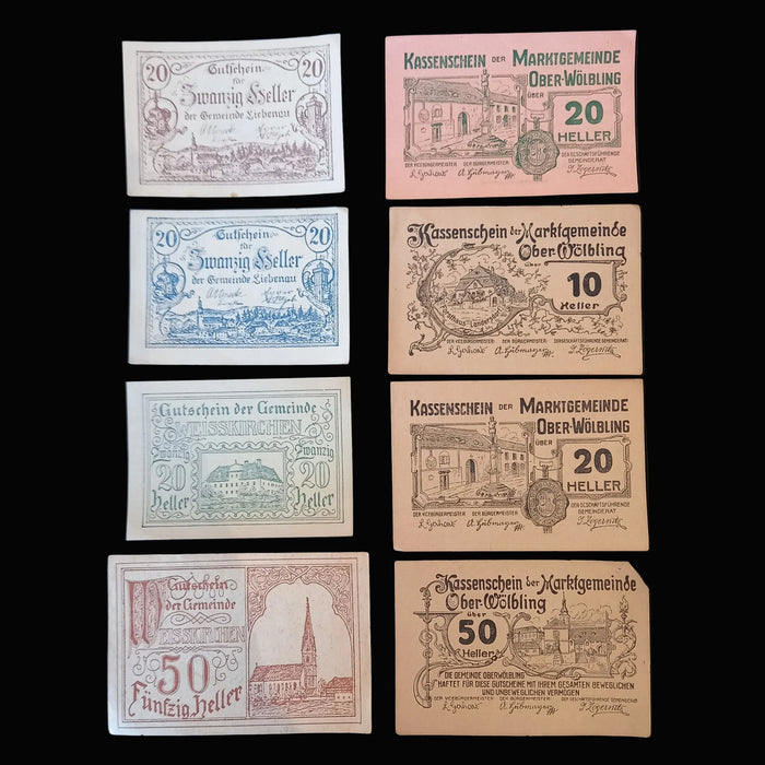 Antique Banknote Notgeld 1920 Austria Architecture Set Liebenau Ober-Wolbling Weisskirchen