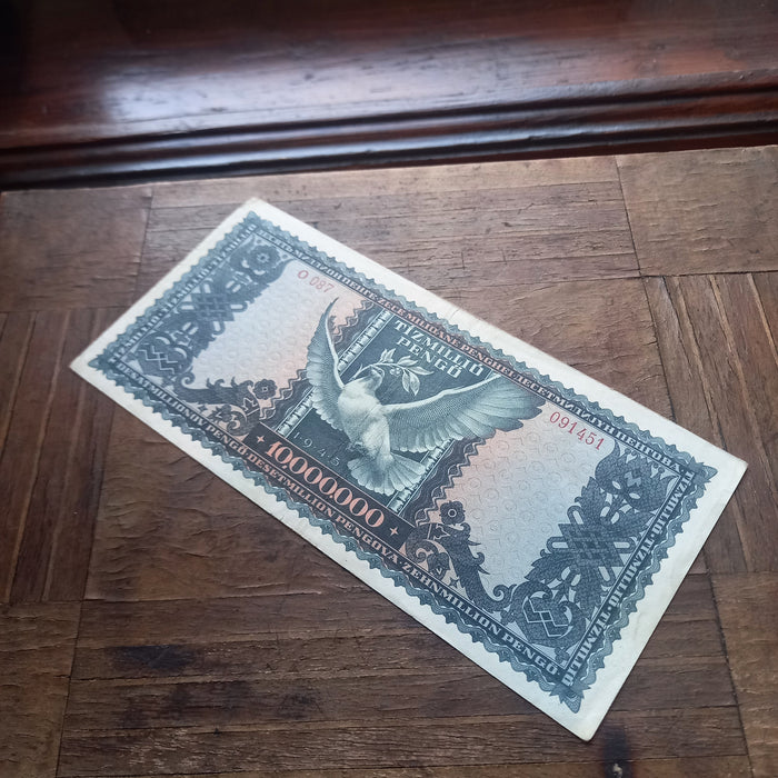 1945 Hungary Banknote 10 Million Pengo Dove of Peace Hyperinflation Money