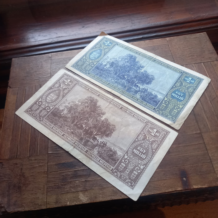 1945-46 Hungary Banknote 1 Trillion & Million Pengo Milpengo Lajos Kossuth Set