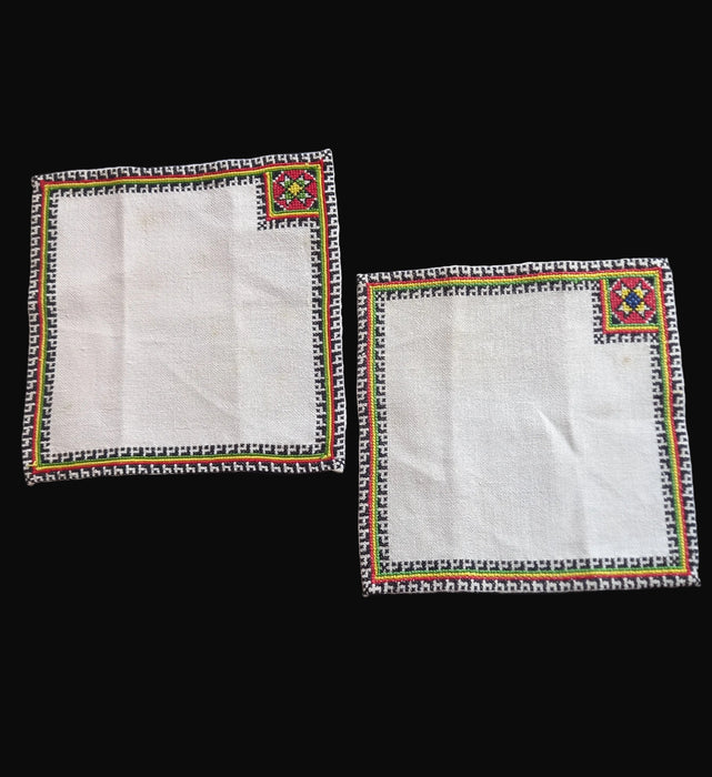 Vintage Hungarian Folk Art Doilies 2 Geometric Handmade Mid-Century Textile 1960s