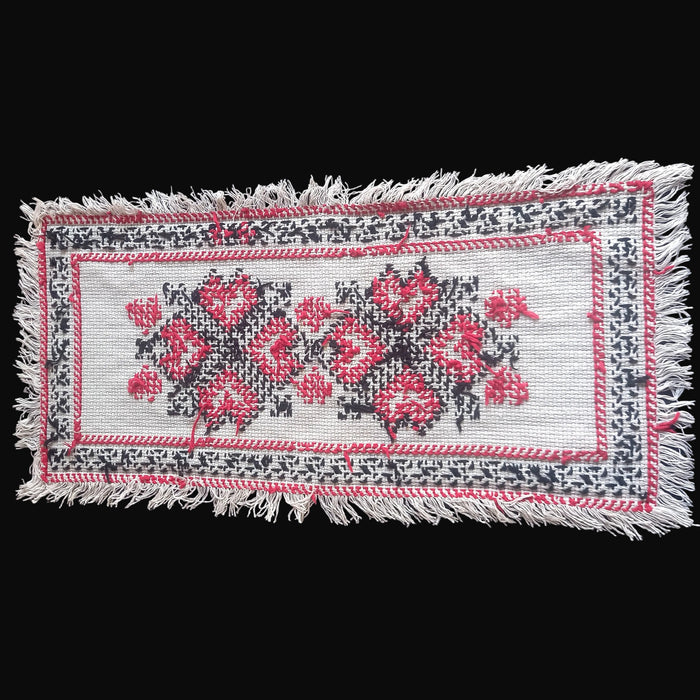 Vintage Hungarian Folk Art Table Runner Red Heart Cross-Stitch Table Runner 1950-60s
