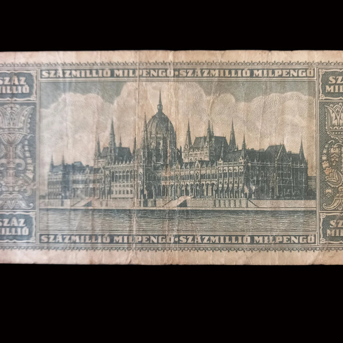 Vintage Banknote 1946 Hungary Százmillió Pengő & Milpengő 100 Trillion Hyperinflation Bills