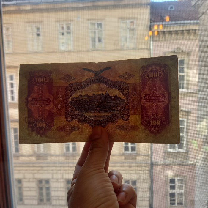 1930 Hungary Banknote 100 Pengő Rare 1944 WWII Star Prefix Emergency Issue