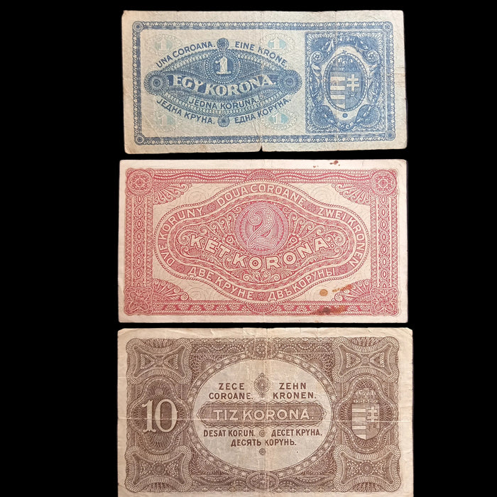1920 Hungary Banknote Korona Set Rare Star Variant 1 2 10 Post-WWI Antique Money