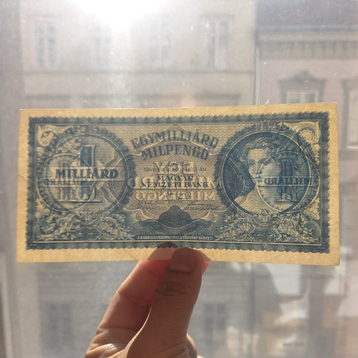 1946 Hungary Banknote One Billion Milpengo Quadrillion Pengo Hyperinflation WWII Money AU