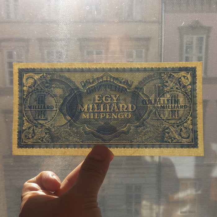 1946 Hungary Banknote One Billion Milpengo Quadrillion Pengo Hyperinflation WWII Money AU