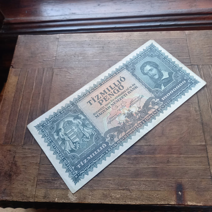 1945 Hungary Banknote 10 Million Pengo Dove of Peace Hyperinflation Money