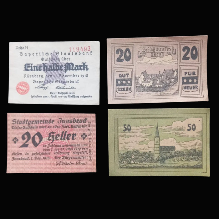 Antique Banknote Notgeld 1918-1921 German Austria History 11pc Set Mark Pfennig Heller