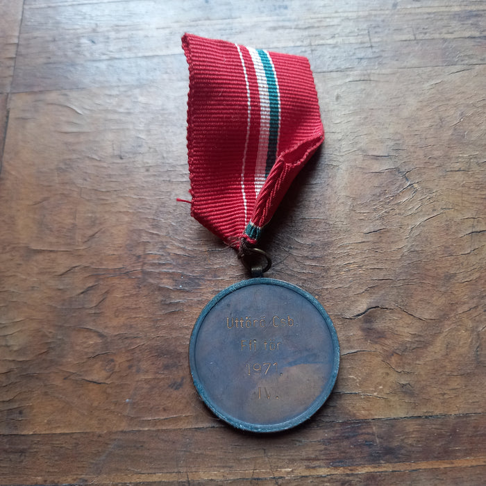 1971 Hungarian Youth Fencing Championship Medal Vintage Red Striped Ribbon