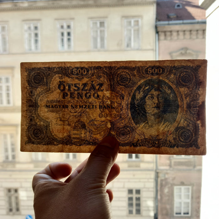 Vintage Banknote 1945 Hungary 500 Pengő ERROR Variant NЯТЬСОТ WWII Hyperinflation
