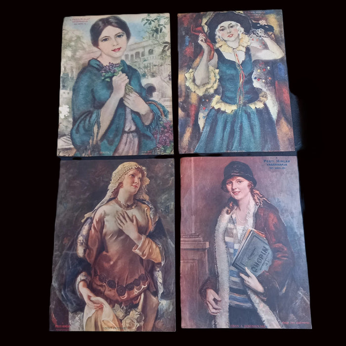 1931 Vintage Ephemera Art Prints Hungarian Women Classic Portrait Painting Magyar Farsang