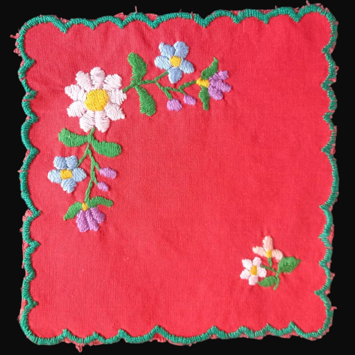 hungary kalocsai style napkin in red with flower embroidery handmade