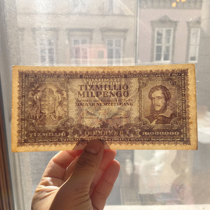 1946 Hungary Banknote Ten Million Milpengo 10 Trillion Pengo WWII Currency AU