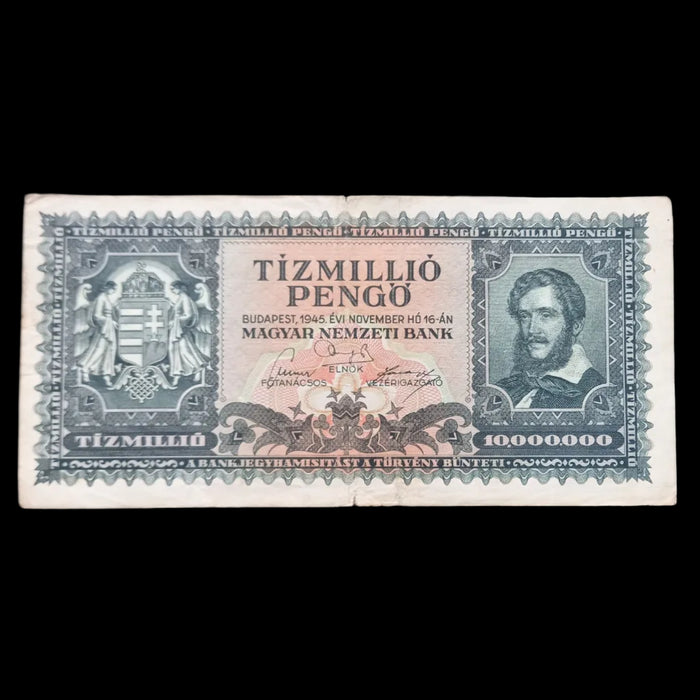 1945 Hungary Banknote 10 Million Pengő Dove Wings Fractured Peace WWII Era Money