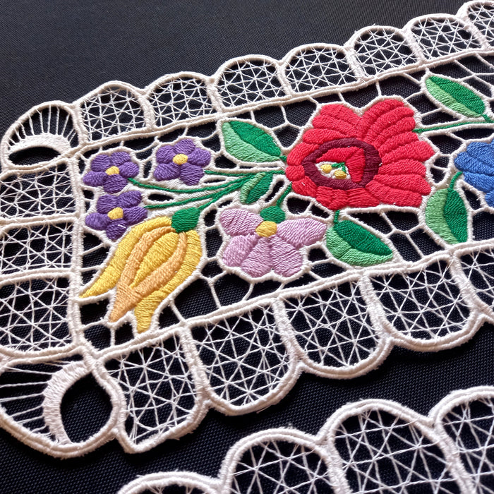 Vintage Hungarian Kalocsa Doily Set of 2 Rectangle Richelieu Lace Table Decor 1970-80s