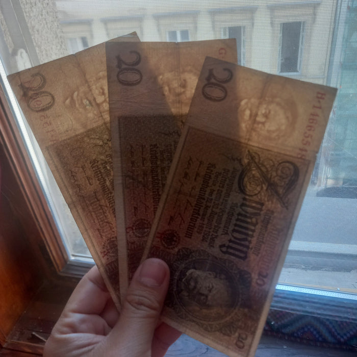 Antique Banknote 1929 Germany 20 Reichsmark Pre-WWII Historical 3pc Set Money Europe