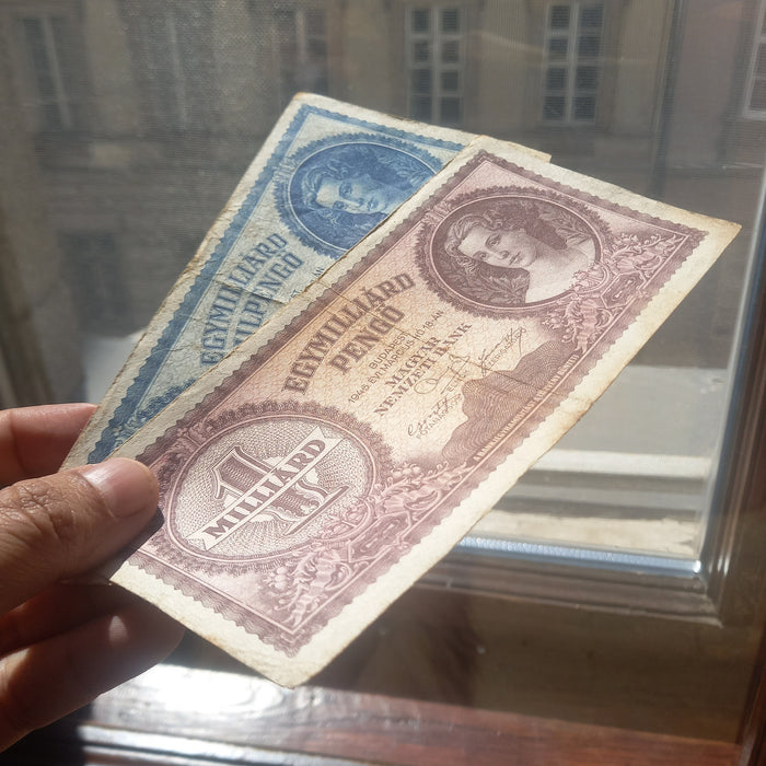Vintage Banknote 1946 Hungary Egymilliárd Pengő & Milpengő Quadrillion Billion Hyperinflation