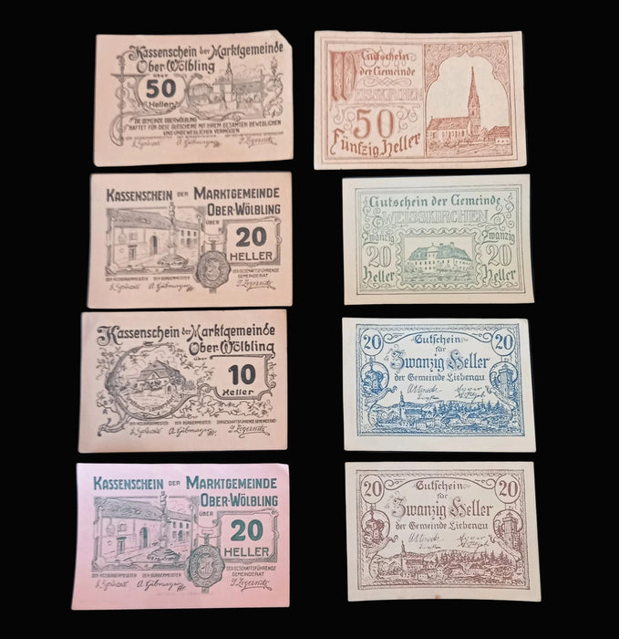 Antique Banknote Notgeld 1920 Austria Architecture Set Liebenau Ober-Wolbling Weisskirchen