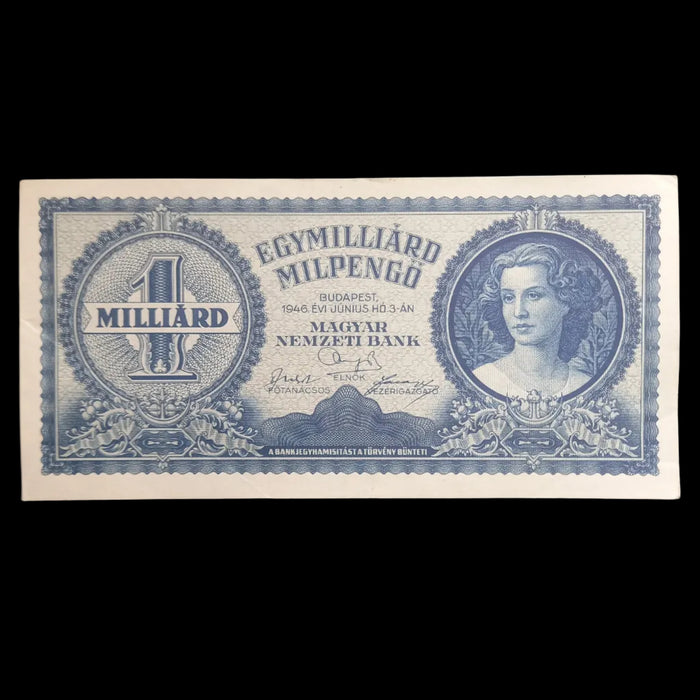 1946 Hungary Banknote One Billion Milpengo Quadrillion Pengo Hyperinflation WWII Money AU