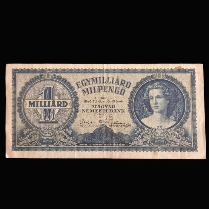 Vintage Banknote 1946 Hungary Milpengő 1 Quadrillion Egymilliárd Billion 1000000000000000