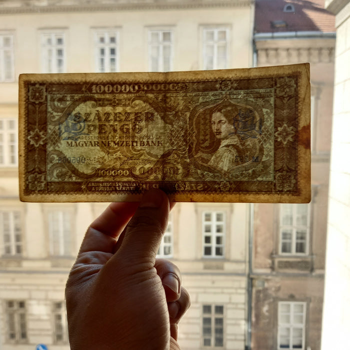 Vintage Banknote 1945 Hungarian 100,000 Százezer Pengő WWII European Memorabilia
