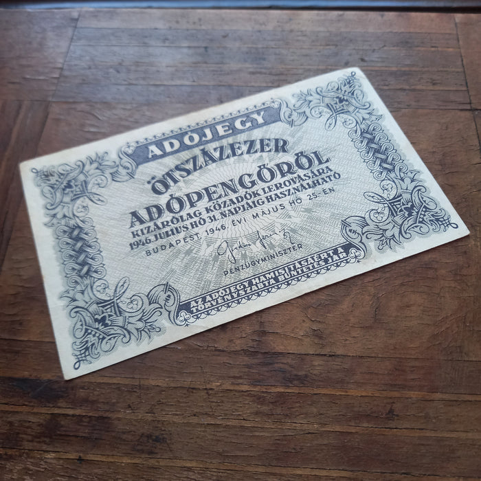 1946 Hungary Banknote 500,000 Adópengő Tax Note Emergency Paper Money XF