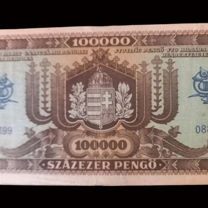 Vintage Banknote 1945 Hungary 100K Százezer Pengő Pair Matching M-Series Lucky 888 Triplet Serial