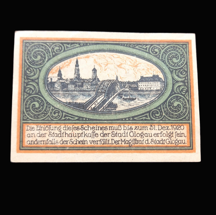 Antique Banknote 1920 Germany Glogau Notgeld Emergency Money 1 & 5 Pfennig Pair UNC