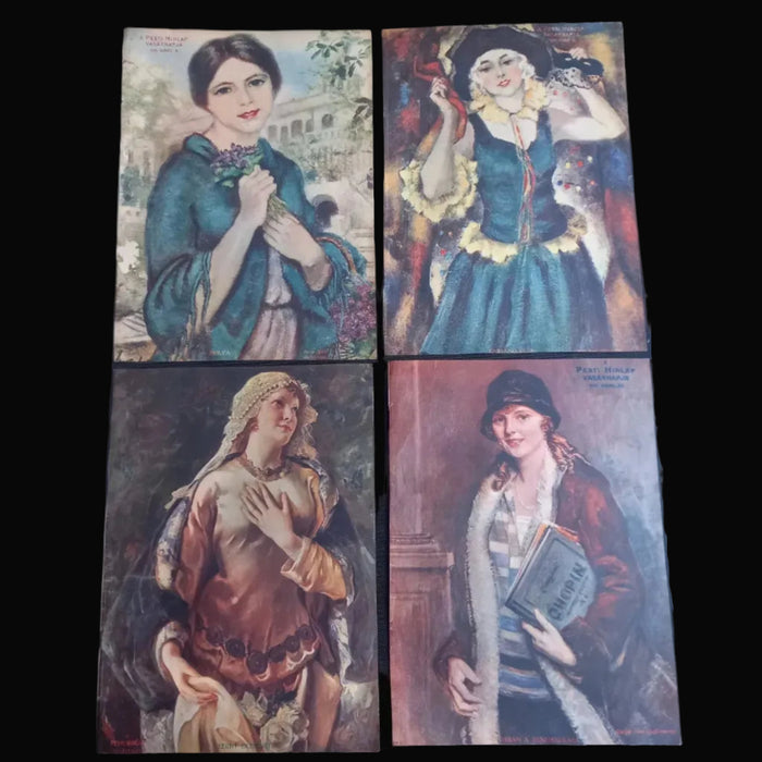 1931 Vintage Ephemera Art Prints Hungarian Women Classic Portrait Painting Magyar Farsang