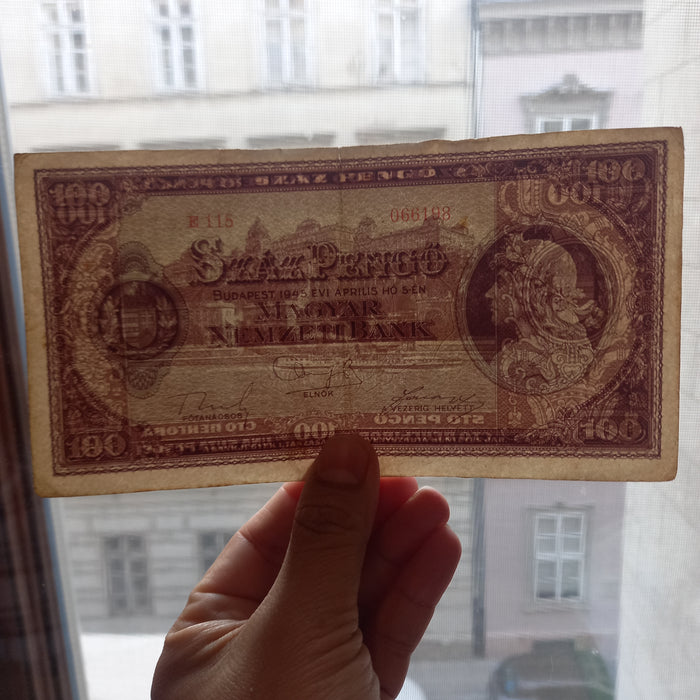1945 Hungary Banknote 100 Pengő Banknote Vintage Fortress of the Danube