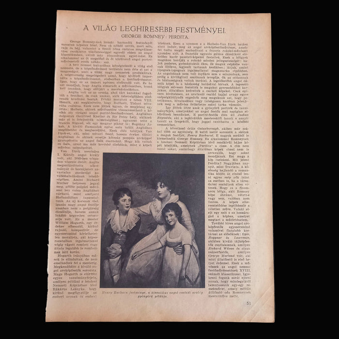 Vintage Ephemera 1930 George Romney Mary Robinson & Henry Raeburn Family Art Page