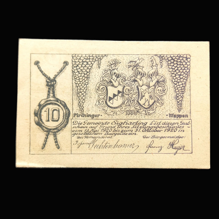 Antique Banknote 1920 Austria Sigharting Notgeld Emergency Money 10 & 20 Heller Pair