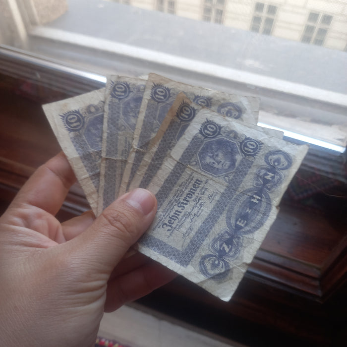 Antique Banknote 1922 Austria 10 Kronen Child Portrait Art History 5pc Set Old Paper Money