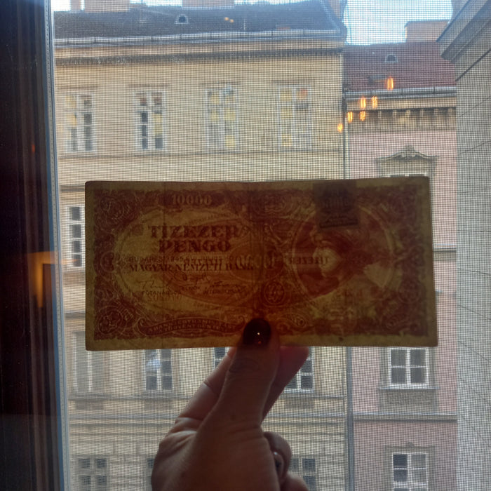 1945 Hungary Banknote 10,000 Pengő Tízezer Historical Overstamp Paper Currency