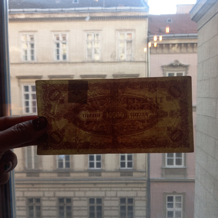 1945 Hungary Banknote 10,000 Pengő Tízezer Historical Overstamp Paper Currency