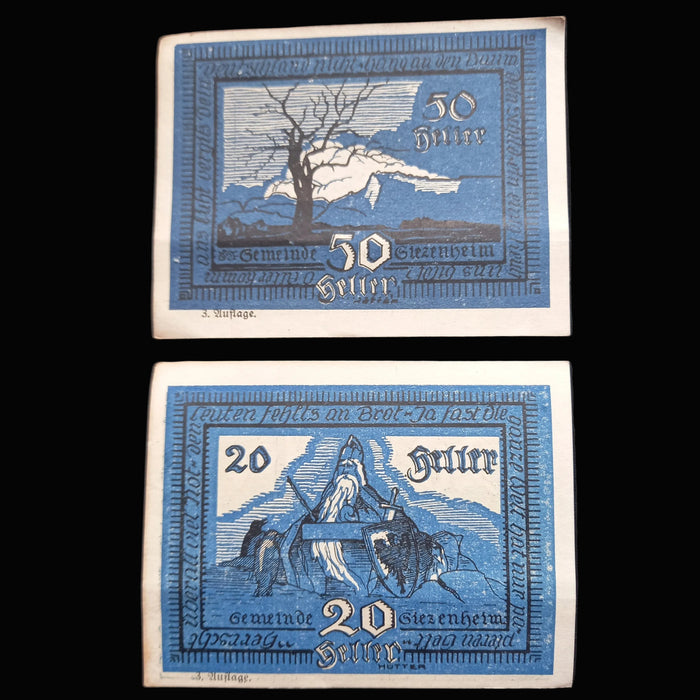 Antique Banknote 1920 Austria Siezenheim Notgeld Set 50 & 20 Heller Emergency Vouche