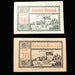 Two vintage banknotes from Gemeinde Moosbach with scenic illustrations on a black background.
