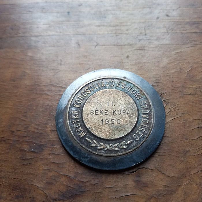 1950 Hungarian Ice Hockey Skating Peace Cup 2nd Place Medal Vintage Plaquette