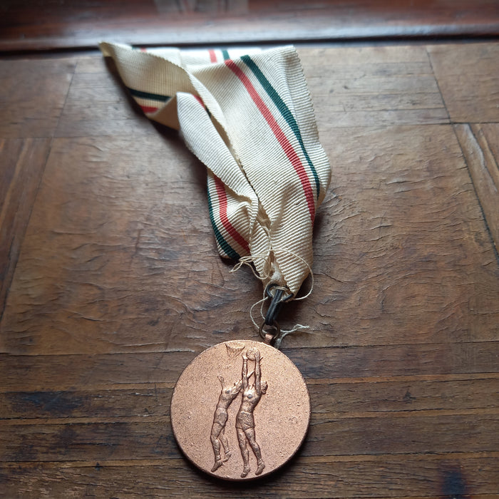 1950-80s Hungarian Basketball Championship Medal Vintage Red White Green Ribbon
