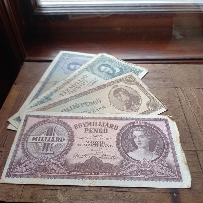 1945-46 Hungary Banknote Pengo Set Post-WWII Hyperinflation Progression Bills