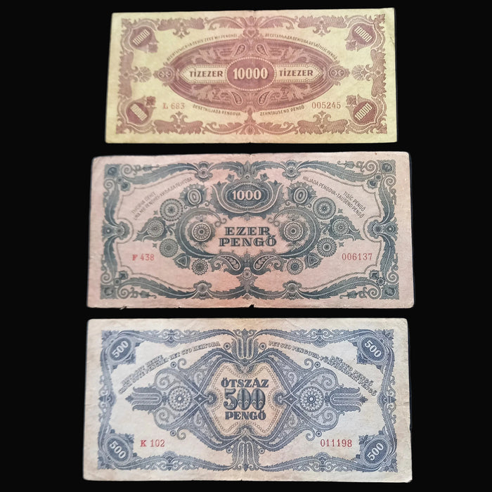 Vintage Banknote 1945 Hungary Pengő 3pc Set Lady Portrait Hyperinflation Currency Europe