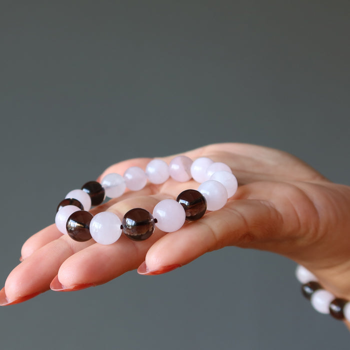 rose quartz and smoky quartz beaded bracelet