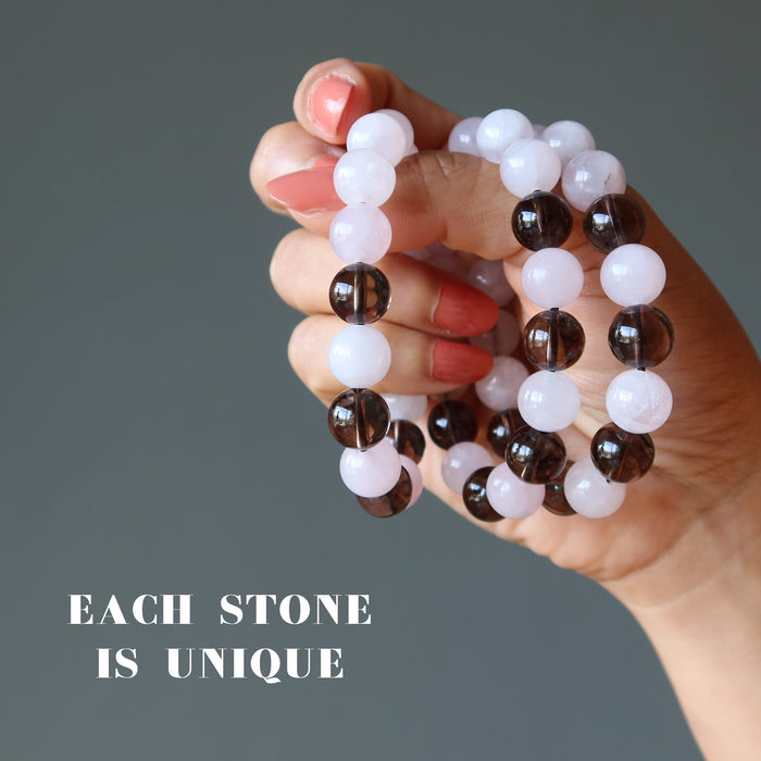 rose quartz and smoky quartz beaded bracelet