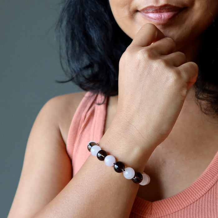 rose quartz and smoky quartz beaded bracelet