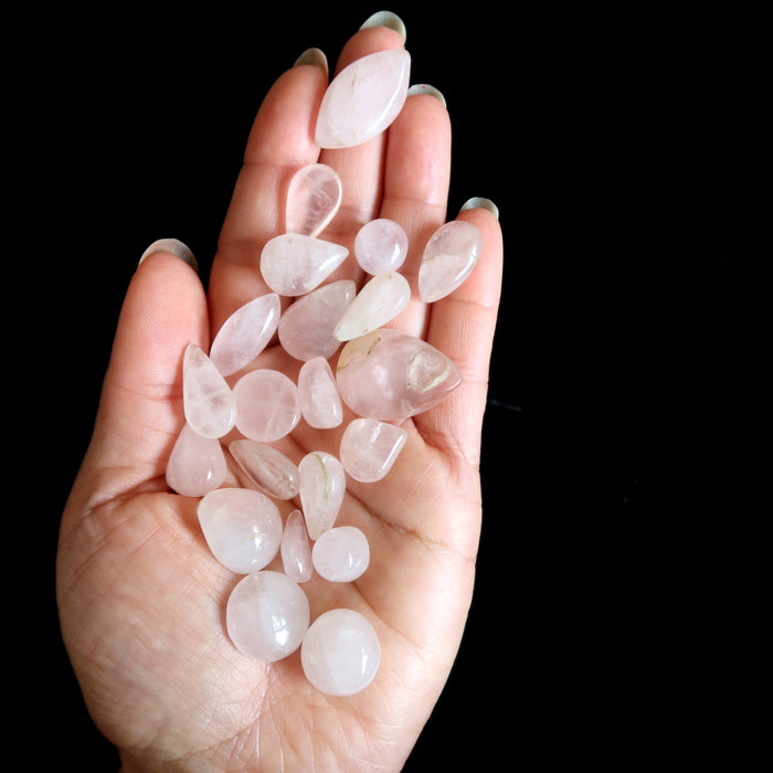Rose Quartz Cabochon Bundle of 21 Pear Round Marquise Pink Grid Stones