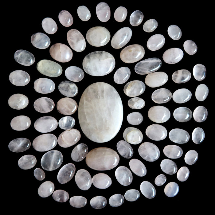 Rose Quartz Cabochon Bundle of 78 Pink Oval Mandala Crystals