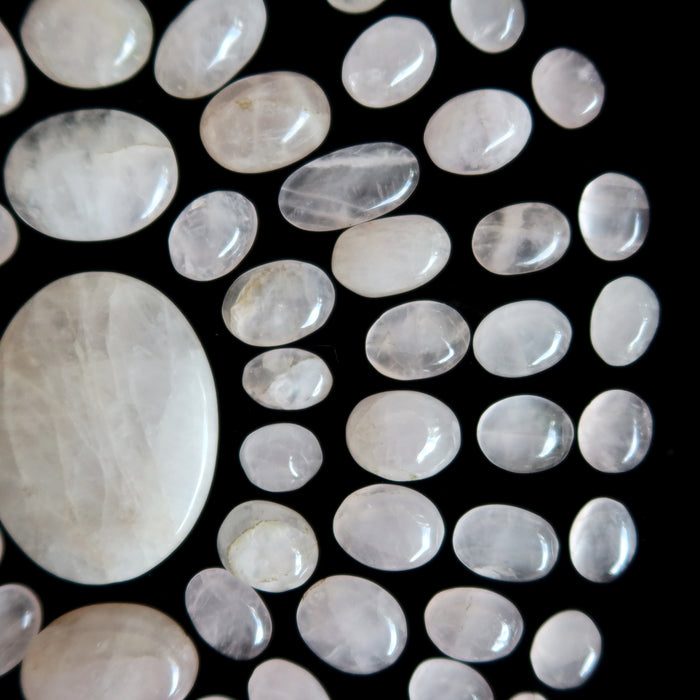 Rose Quartz Cabochon Bundle of 78 Pink Oval Mandala Crystals