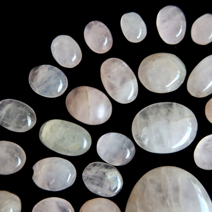 Rose Quartz Cabochon Bundle of 78 Pink Oval Mandala Crystals