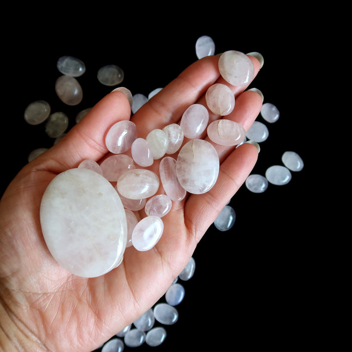 Rose Quartz Cabochon Bundle of 78 Pink Oval Mandala Crystals